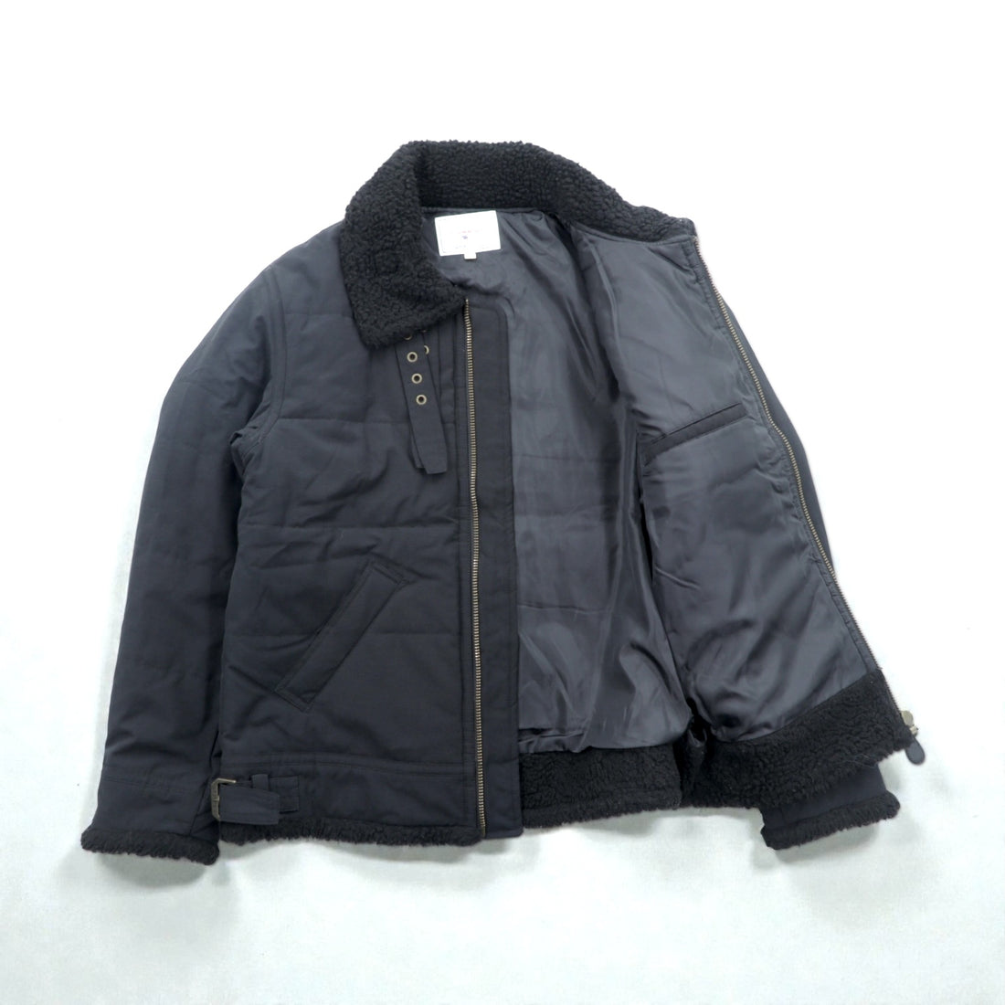 AVIREX B-3 Padded Flight Jacket, Large, Black, Chin Strap, Boa Collar, 6152232