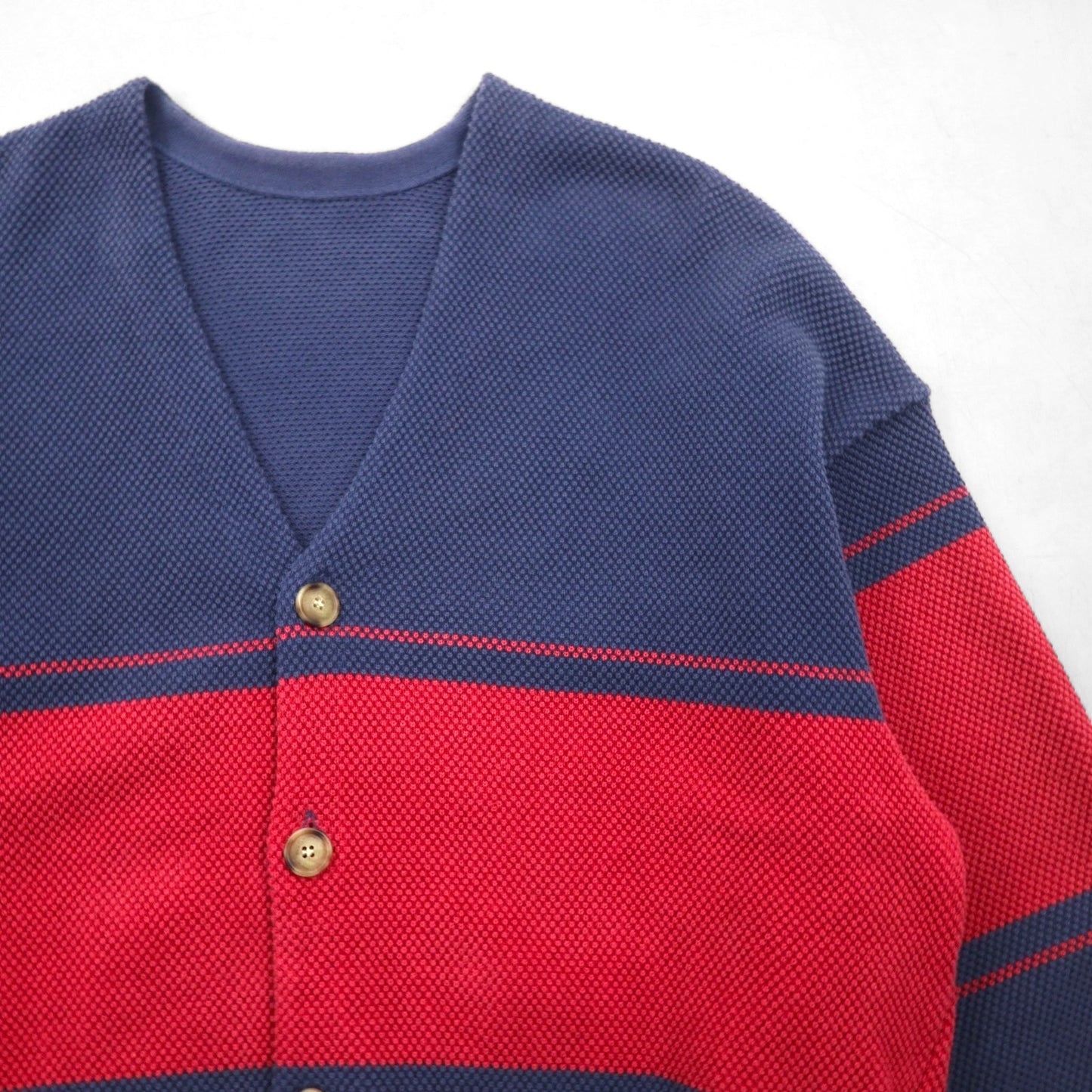 crepuscule ニット カーディガン 鹿の子 M ネイビー Border Moss Stitch V/N Cardigan ビッグサイズ 日本製 2001-002
