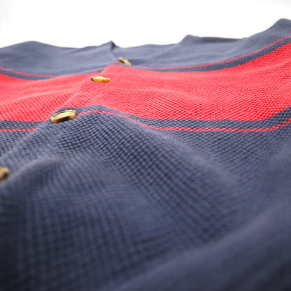 crepuscule ニット カーディガン 鹿の子 M ネイビー Border Moss Stitch V/N Cardigan ビッグサイズ 日本製 2001-002