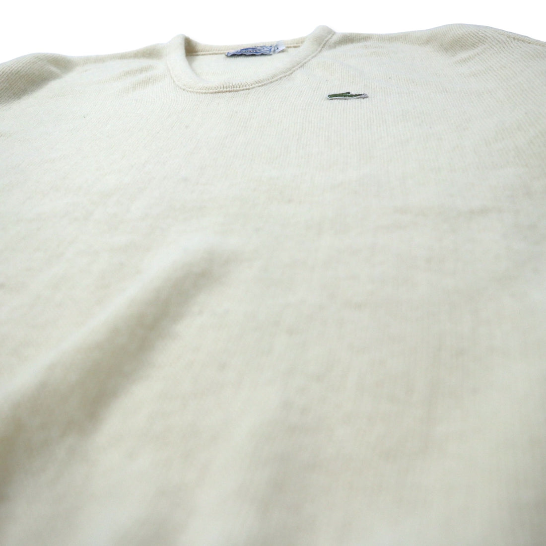 IZOD LACOSTE 70s Spool Tag V-neck Acrylic Knit Sweater L White One Point Logo