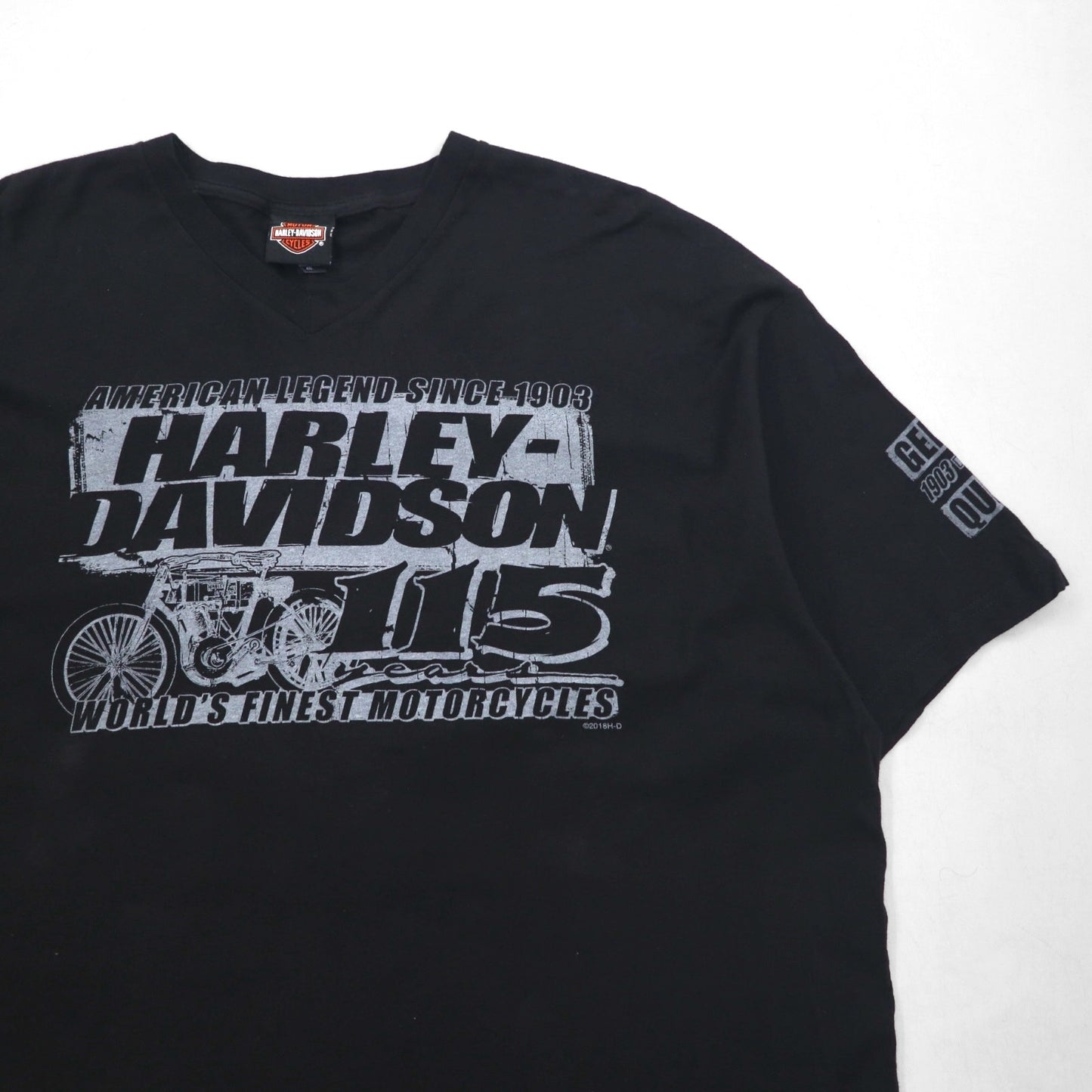 HARLEY DAVIDSON Double-sided Print V-neck T-shirt 2XL Black Bike WISCONSIN