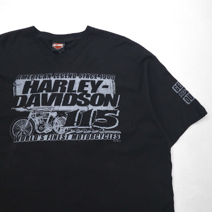 HARLEY DAVIDSON Double-sided Print V-neck T-shirt 2XL Black Bike WISCONSIN