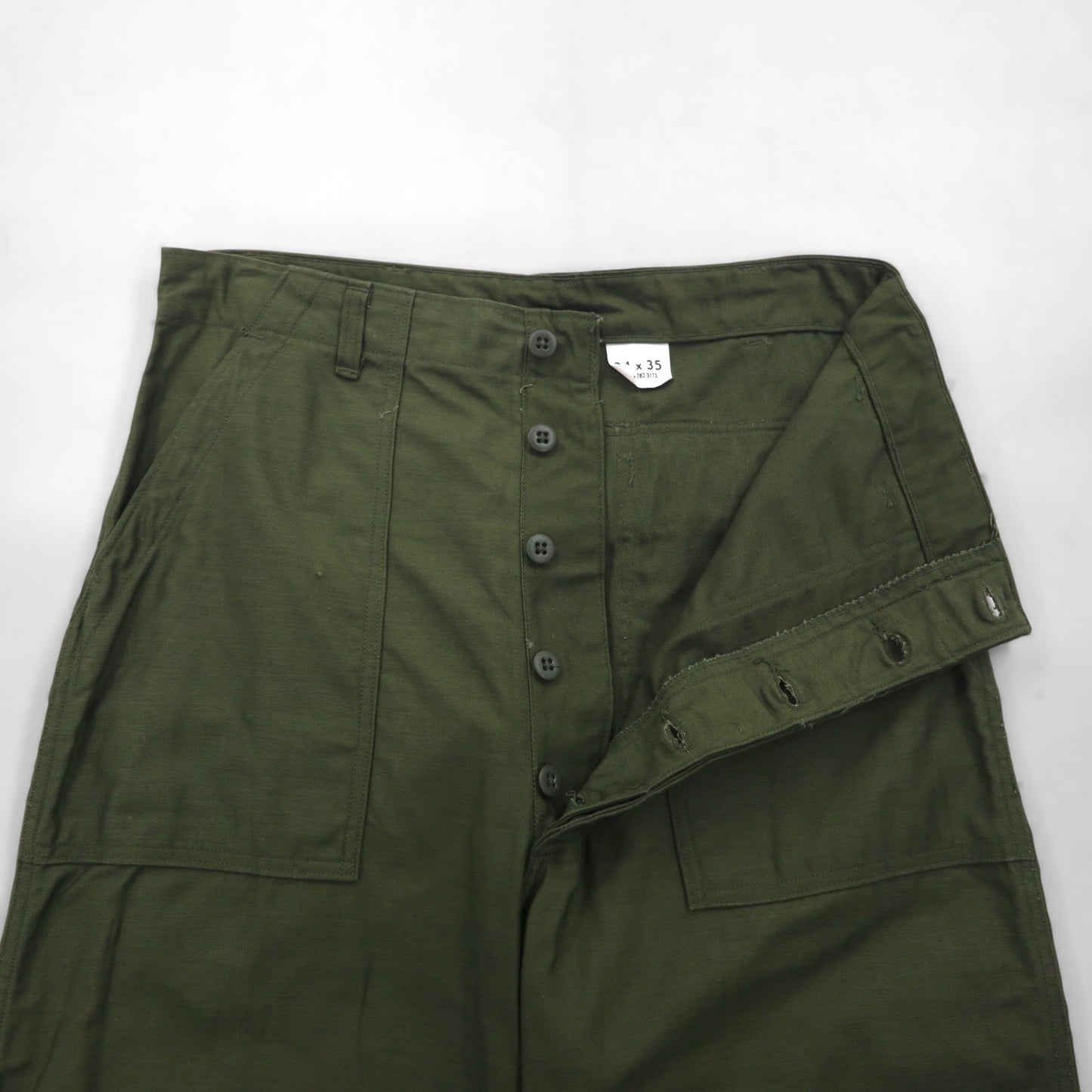 60s US ARMY Vintage Fatigue Trousers トラウザーズ ベイカーパンツ L カーキ SATEEN OG-107 TYPE1 CLASS1 平ボタン 8405-782-3173 ミリタリー 60年代 USA製