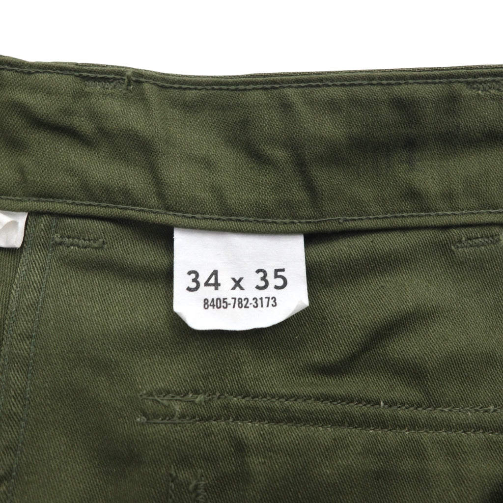 60s US Army Vintage Fatigue Trousers, Baker Pants, Size L, Khaki, SATEEN OG-107 TYPE1 CLASS1, Flat Buttons, 8405-782-3173, Military, Made in USA