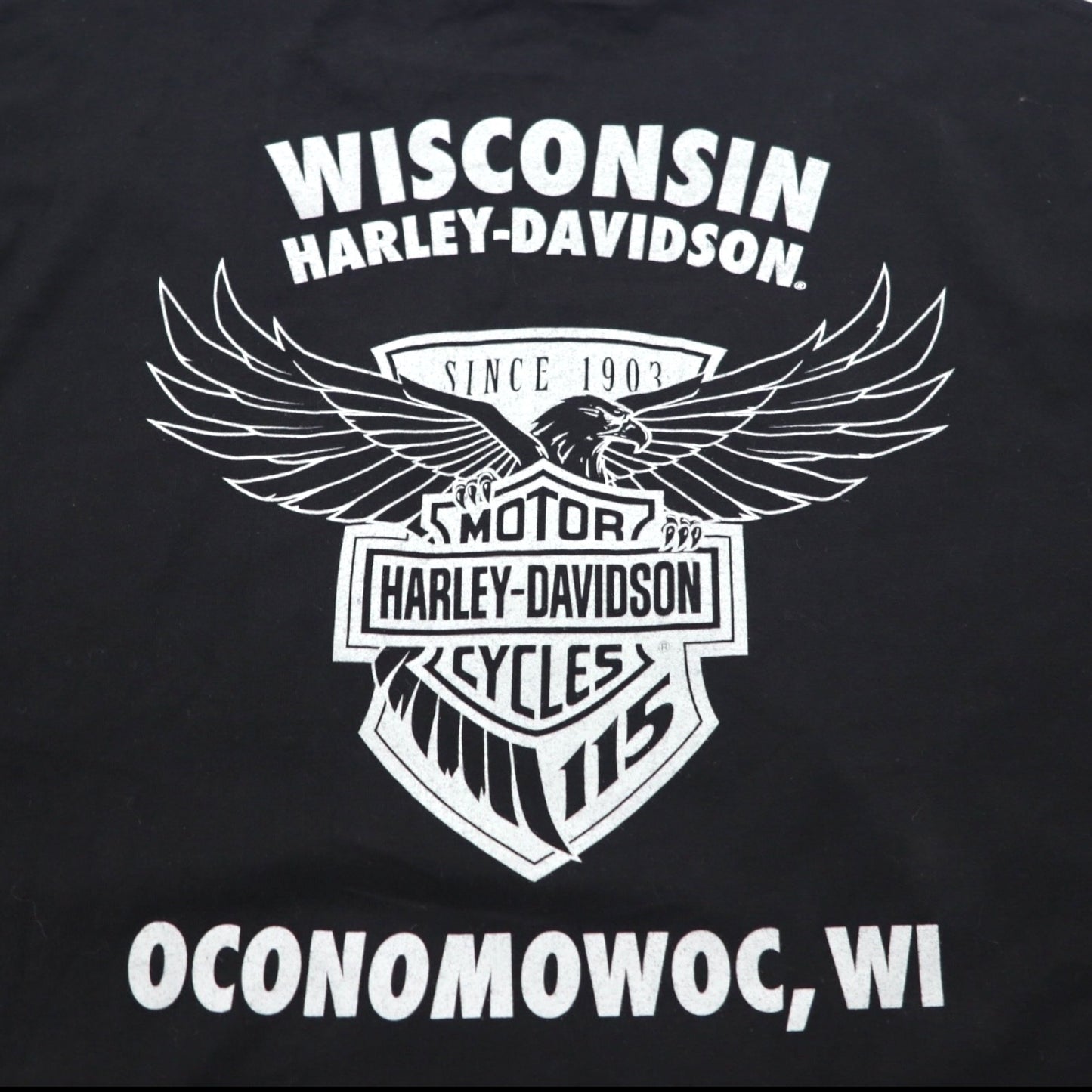 HARLEY DAVIDSON Double-sided Print V-neck T-shirt 2XL Black Bike WISCONSIN