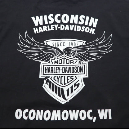 HARLEY DAVIDSON Double-sided Print V-neck T-shirt 2XL Black Bike WISCONSIN