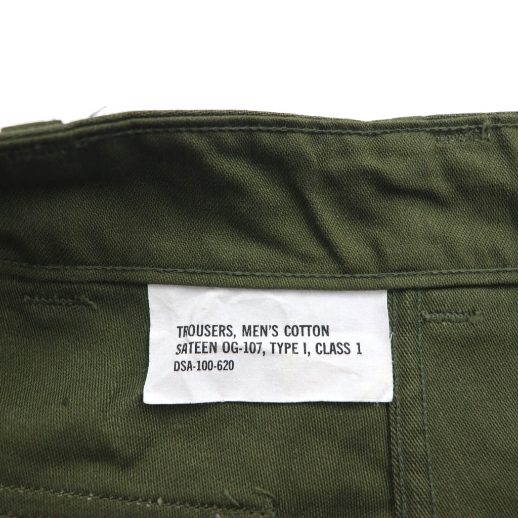 60s US Army Vintage Fatigue Trousers, Baker Pants, Size L, Khaki, SATEEN OG-107 TYPE1 CLASS1, Flat Buttons, 8405-782-3173, Military, Made in USA