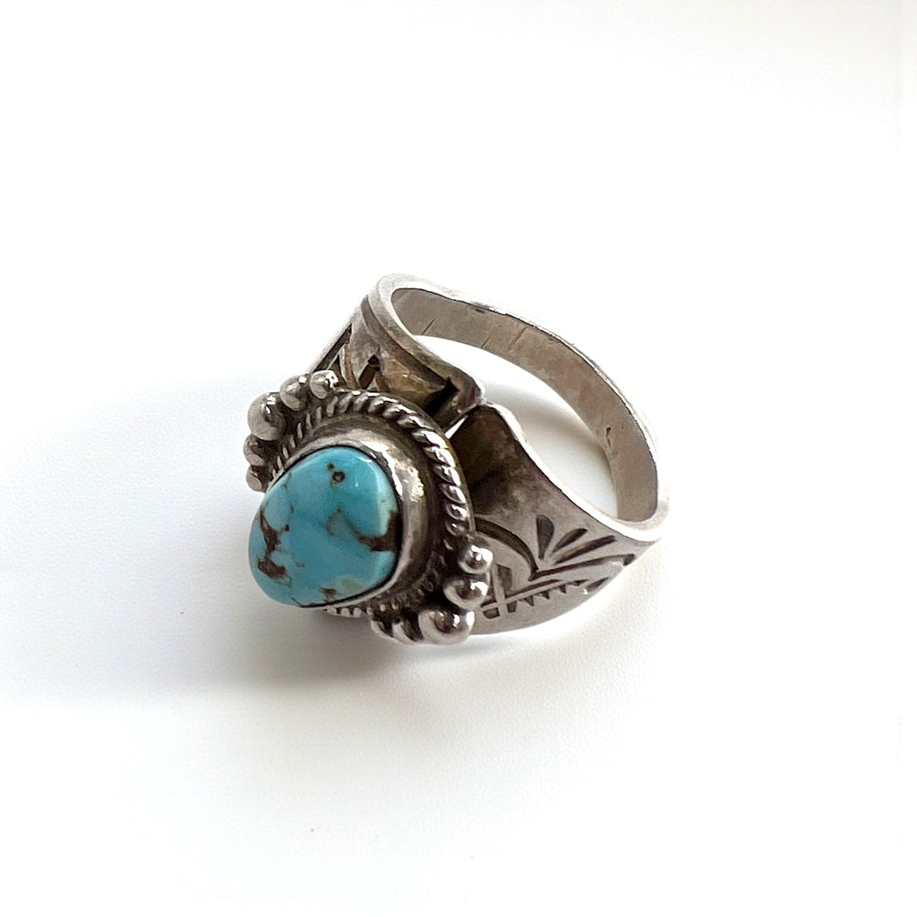 Vintage Native American Style Sterling Silver Turquoise Ring Split Shank Southwestern