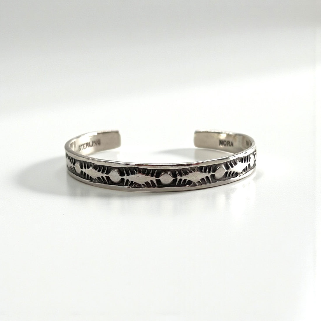 Nora Tahe Bill Navajo Sterling Silver Stamped Cuff Bracelet Native American NORA Hallmark