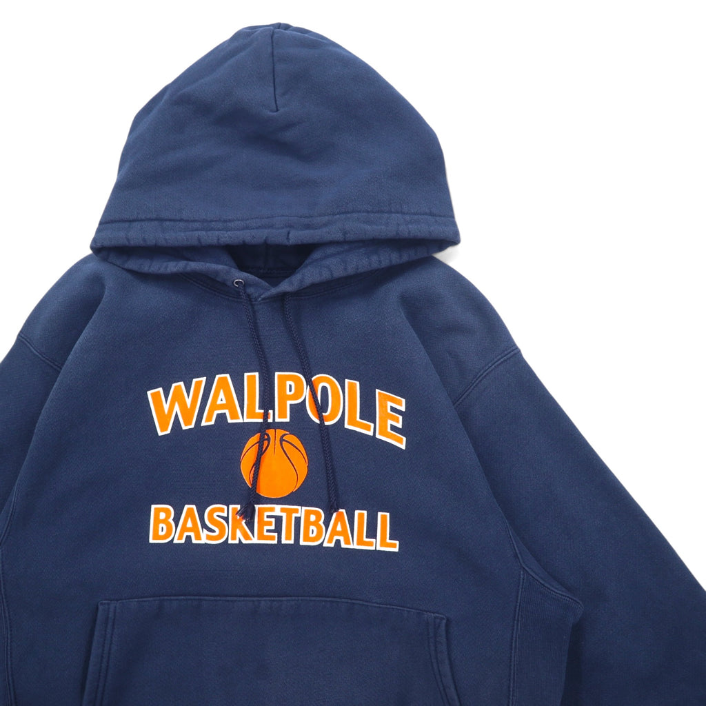 Champion PREMIUM Reverse Weave Pullover Hoodie, Size M, Navy, Cotton, Walpole Basketball, Made in El Salvador