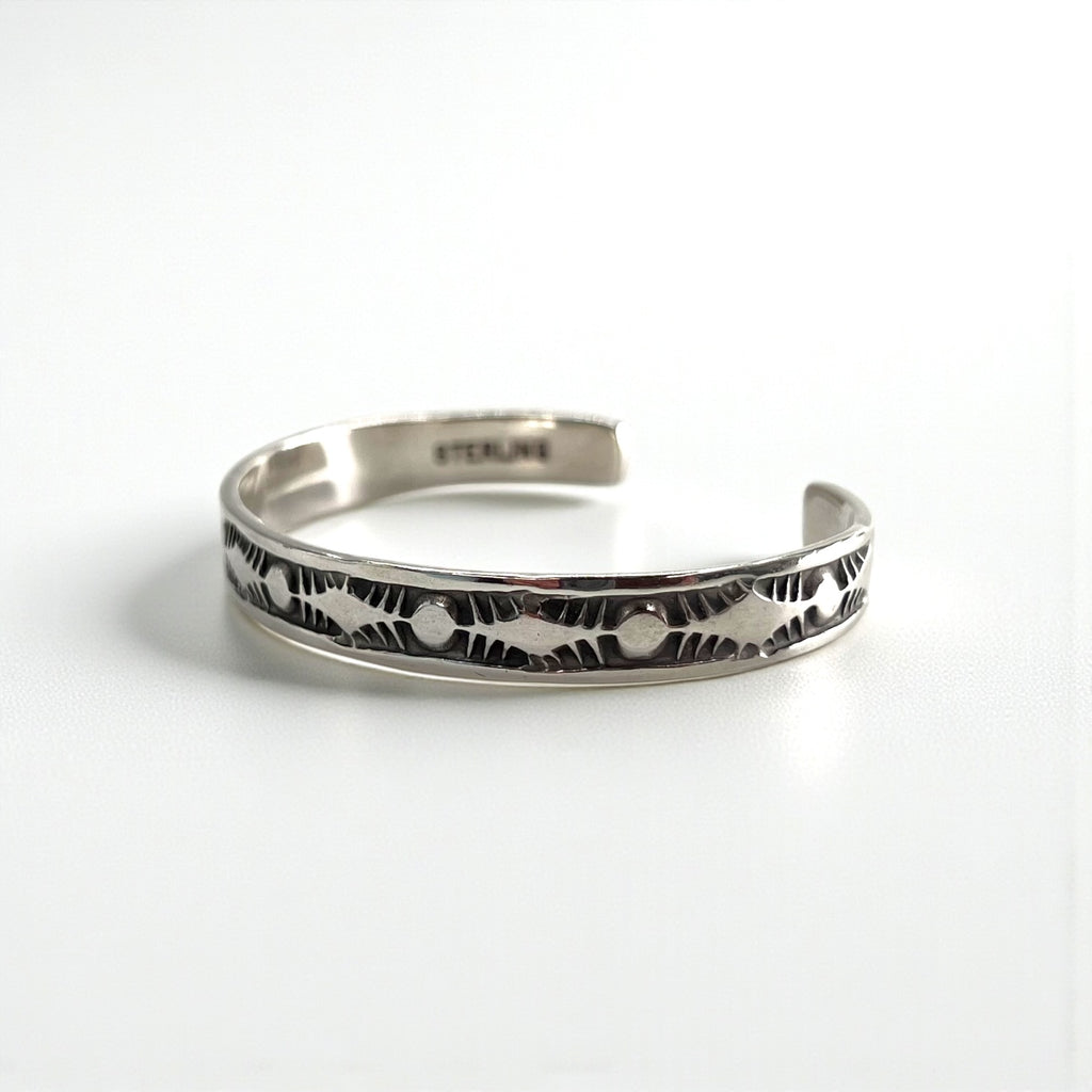 Nora Tahe Bill Navajo Sterling Silver Stamped Cuff Bracelet Native American NORA Hallmark