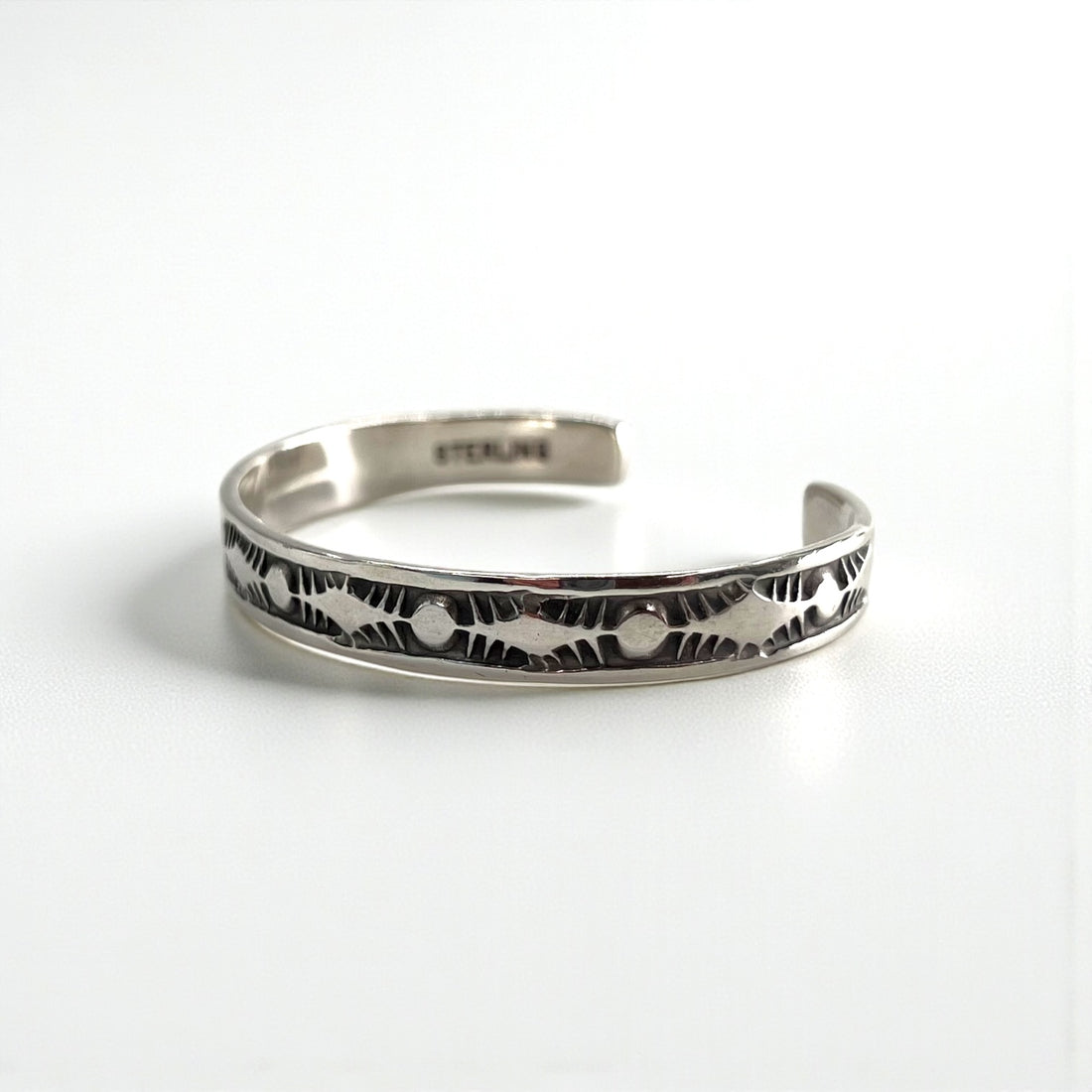 Nora Tahe Bill Navajo Sterling Silver Stamped Cuff Bracelet Native American NORA Hallmark