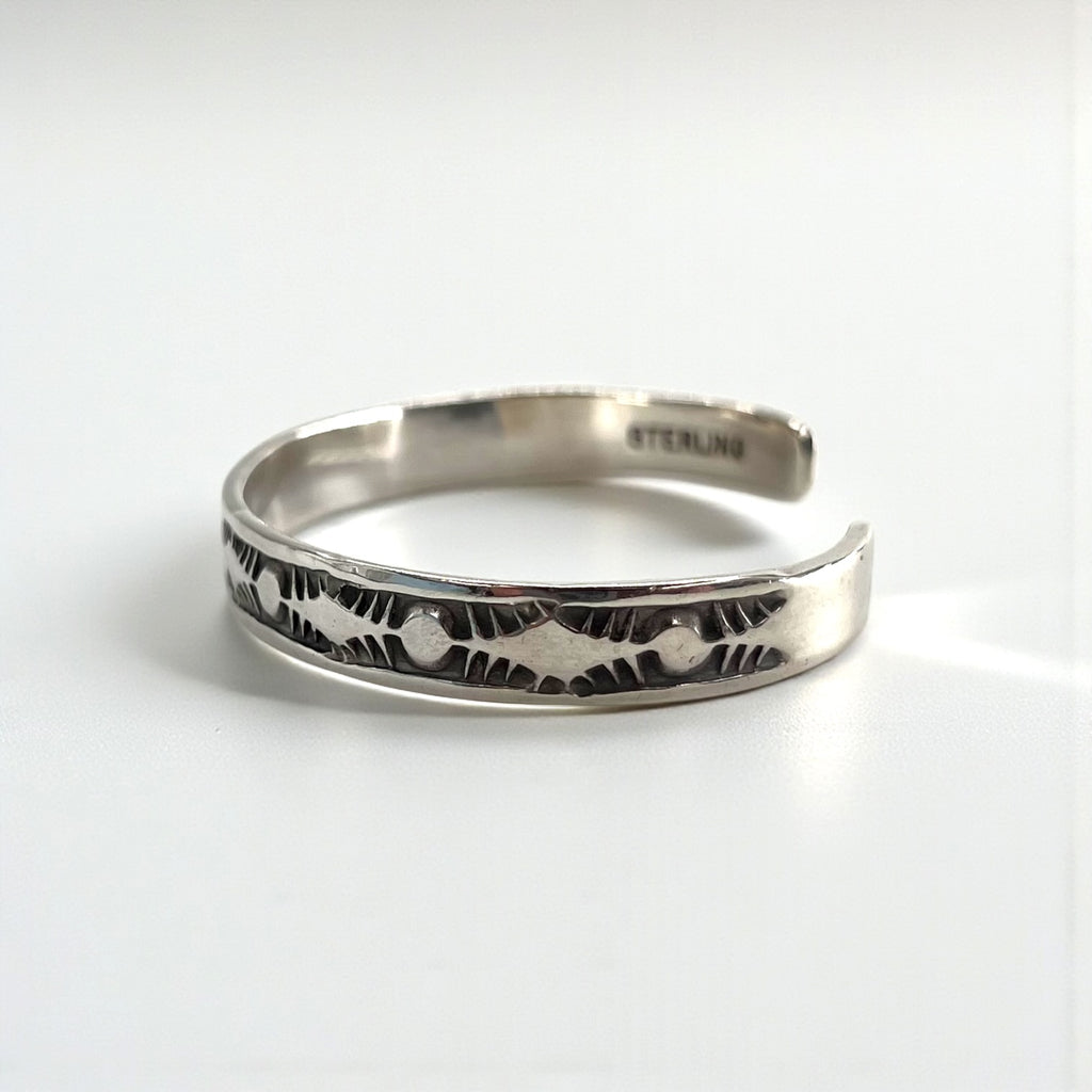 Nora Tahe Bill Navajo Sterling Silver Stamped Cuff Bracelet Native American NORA Hallmark