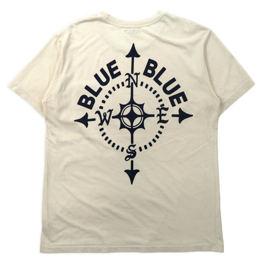 日本然リトテ-古着オンライン-BLUE / BLUE ポケットTシャツ 3 クリーム コットン バックプリント コンパス ビッグサイズ 日本製-