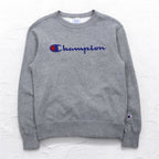 Champion Crew Neck Sweatshirt M Grey Cotton Logo Print C3-H004