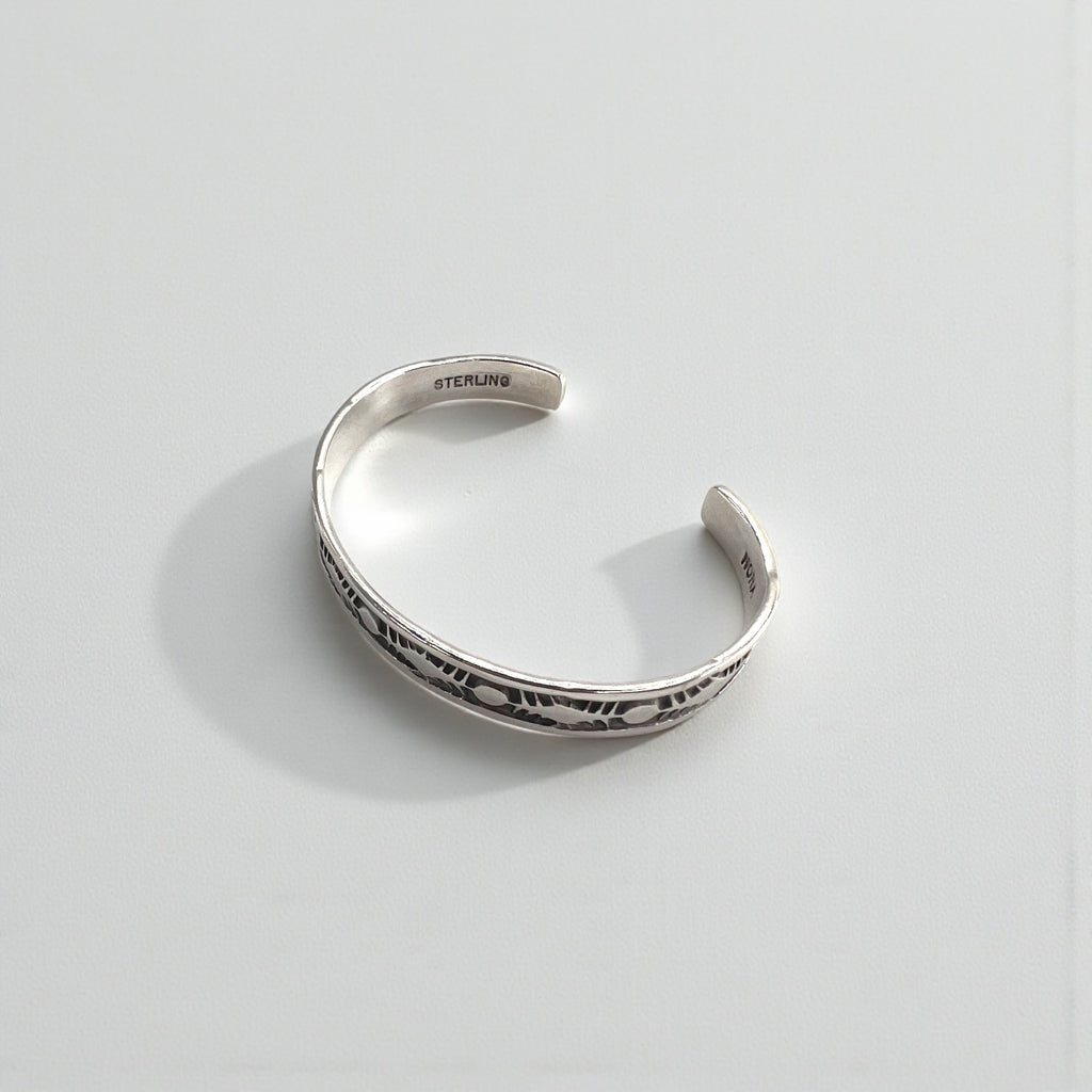 Nora Tahe Bill Navajo Sterling Silver Stamped Cuff Bracelet Native American NORA Hallmark