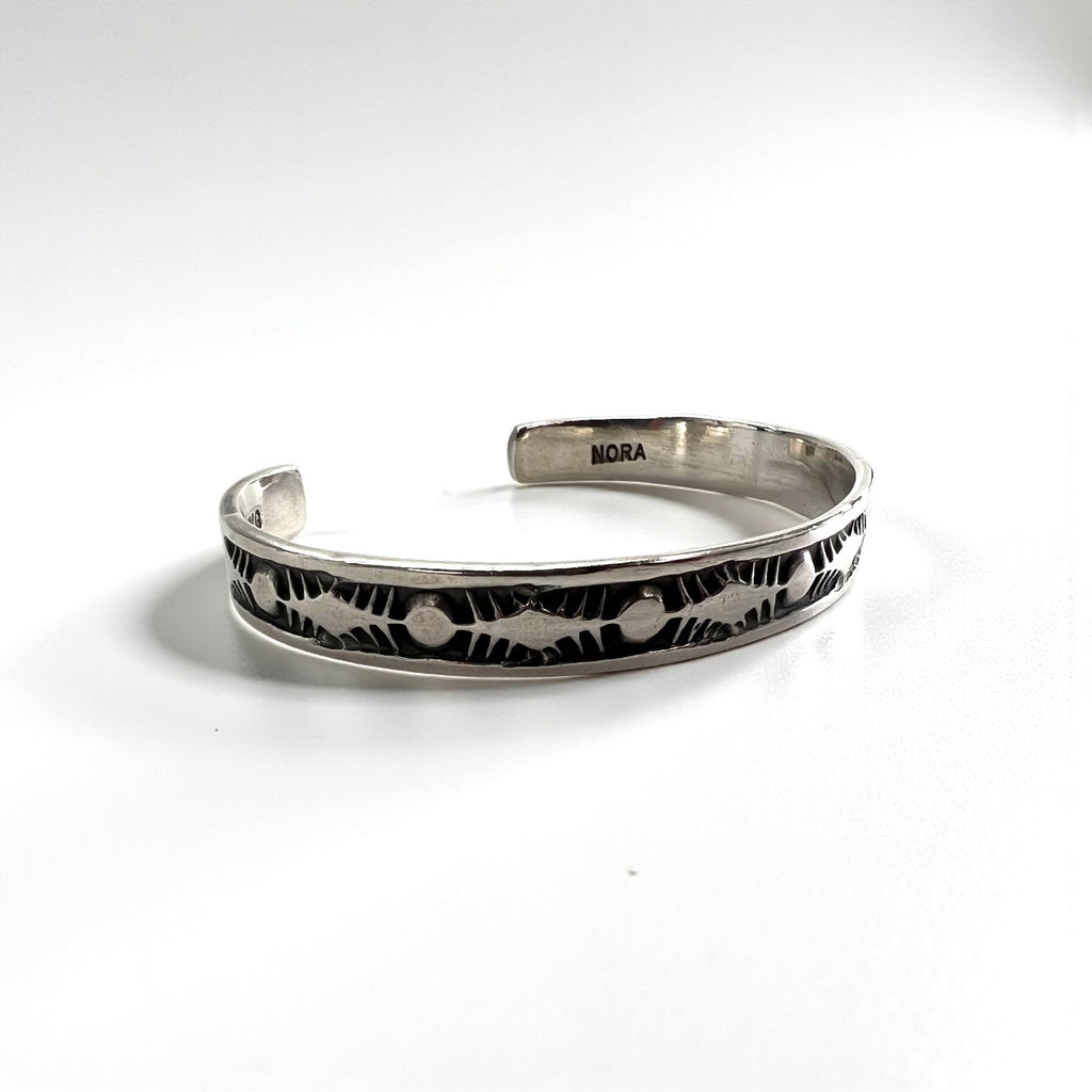 Nora Tahe Bill Navajo Sterling Silver Stamped Cuff Bracelet Native American NORA Hallmark