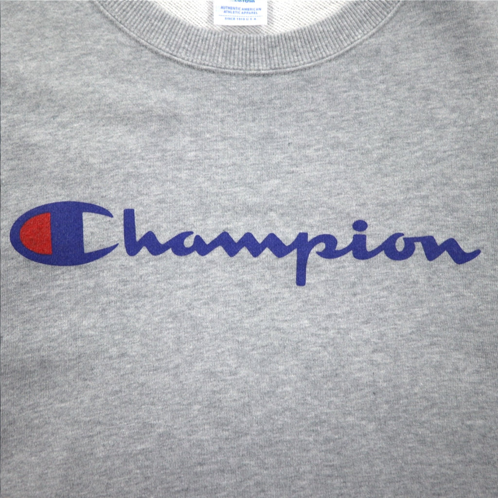 Champion Crew Neck Sweatshirt M Grey Cotton Logo Print C3-H004