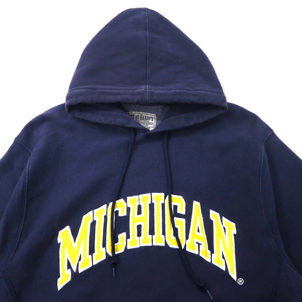 STEVE AND BARRY'S カレッジ プルオーバーパーカー M ネイビー コットン パキ綿 裏起毛 MICHIGAN