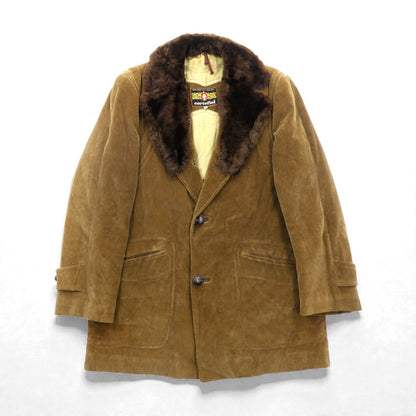 Cortefiel 70年代 スペイン製 ヴィンテージ ギャングコート コーデュロイ L ブラウン ファー 襟
