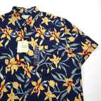 90年代 CROSSINGS ボタンダウン 花柄 アロハシャツ XL ネイビー コットン 総柄 未使用品