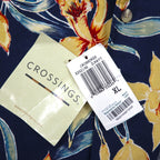 90年代 CROSSINGS ボタンダウン 花柄 アロハシャツ XL ネイビー コットン 総柄 未使用品
