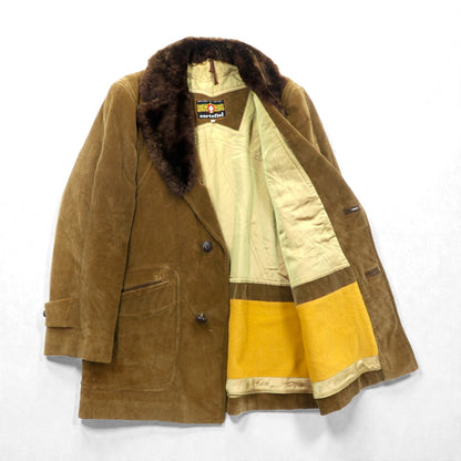 Cortefiel 70年代 スペイン製 ヴィンテージ ギャングコート コーデュロイ L ブラウン ファー 襟