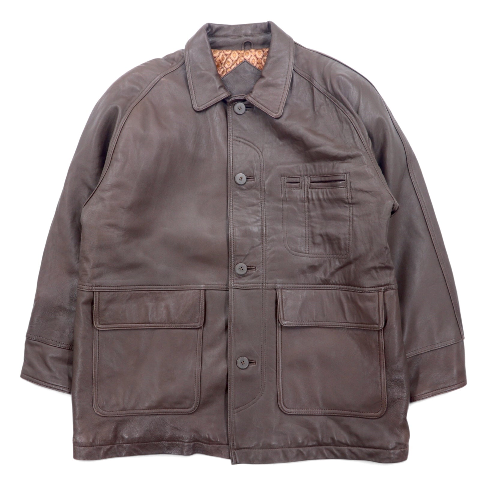 日本然リトテ-古着オンライン-Vintage Lamb Leather Car Coat 90年代 ラムレザー カーコート M ブラウン 羊革 裏地ペイズリー-Vintage Lamb Leather Car Coat 90's Lamb Leather Car Coat M Brown Sheep Leather Lining Paisley