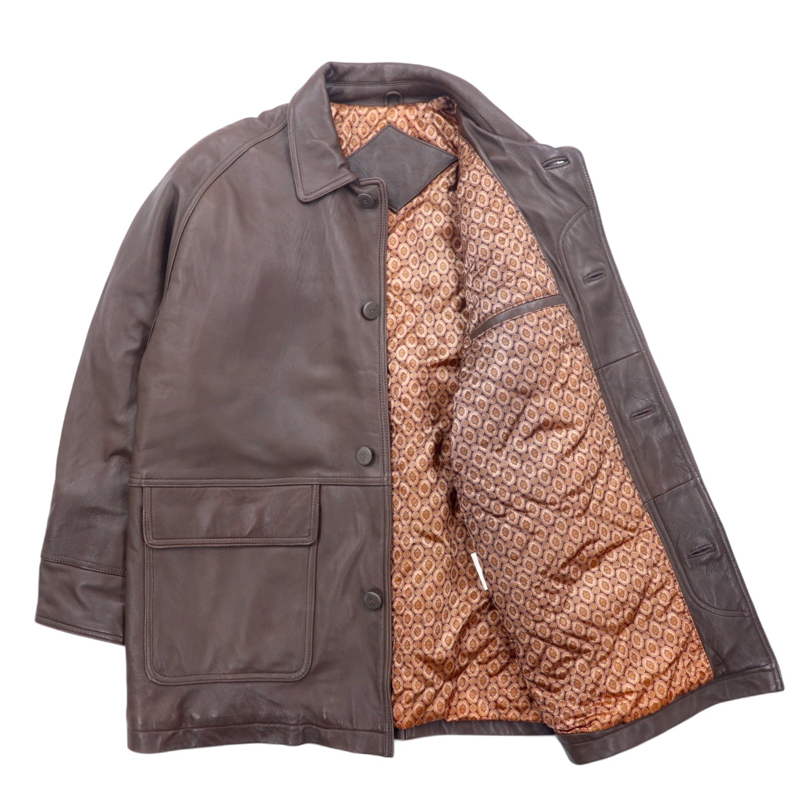 Vintage Lamb Leather Car Coat 90s Lamb Leather Car Coat M Brown Sheepskin Paisley Lining