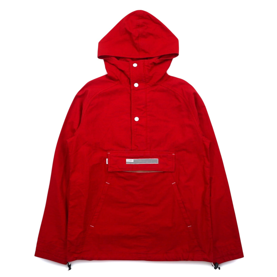 TOMMY Anorak Parka S Red Cotton Half Zip Drawstring Kangaroo Pocket