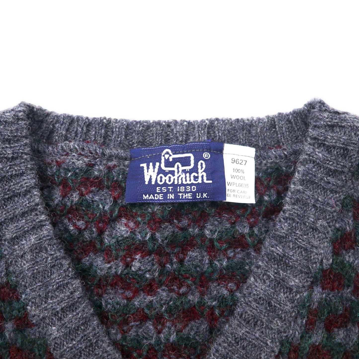 Woolrich イギリス製 80年代 Vネック ローゲージ ニット ベスト XL グレー ウール