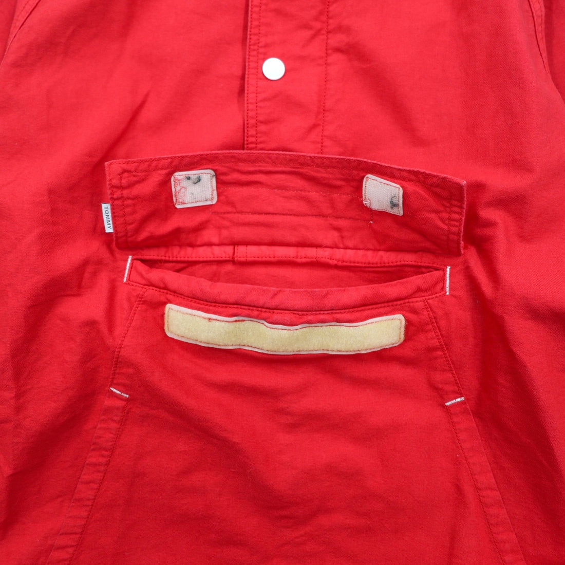 TOMMY Anorak Parka S Red Cotton Half Zip Drawstring Kangaroo Pocket