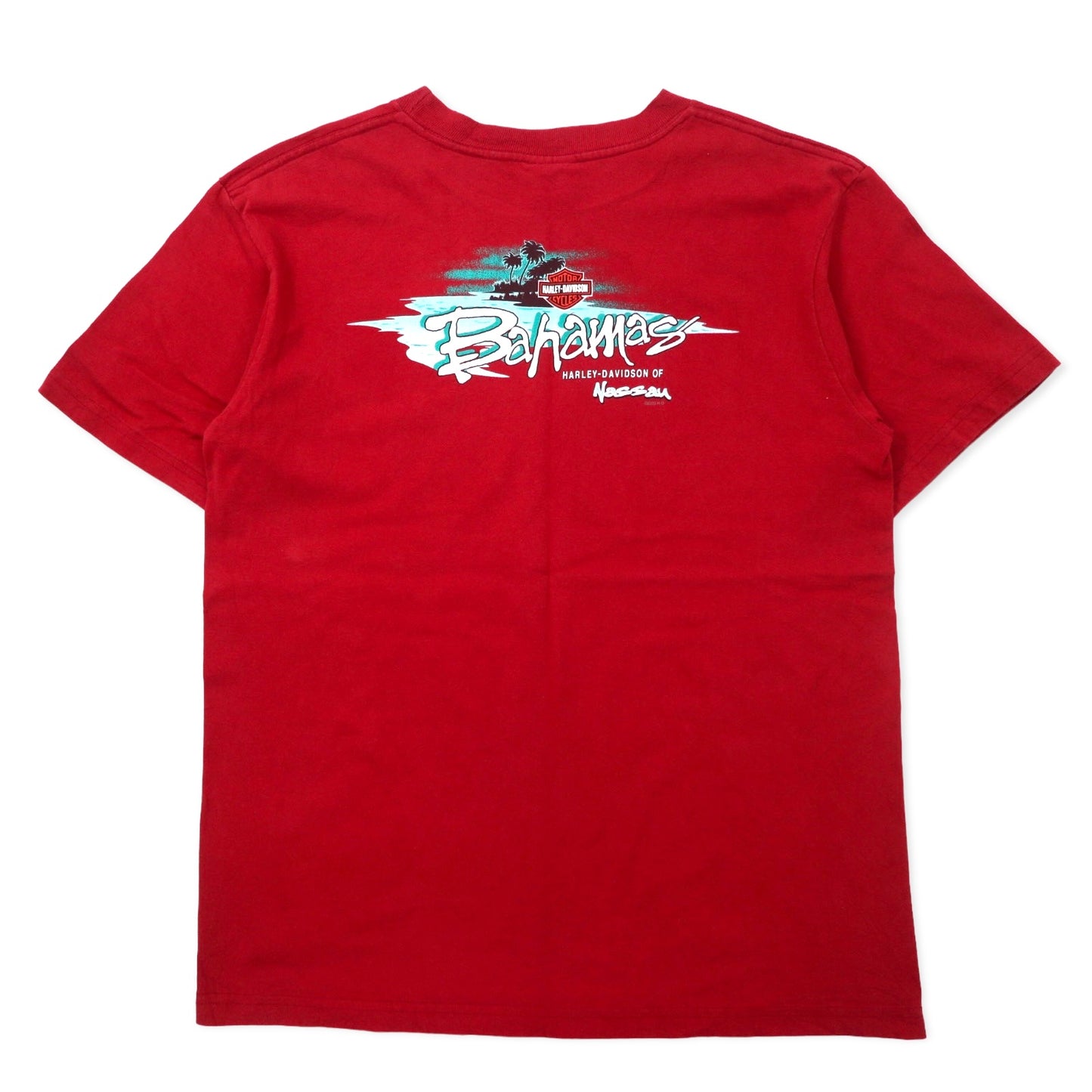 HARLEY DAVIDSON USA製 ロゴプリント Tシャツ L レッド コットン Bahamas