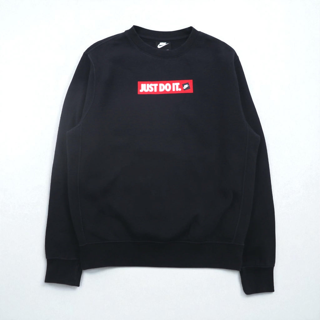 NIKE Crew Fleece Sweatshirt, Size Small, Black Cotton, JDI BSTR BV5090-010