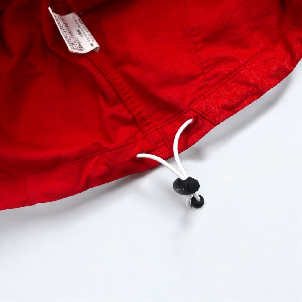 TOMMY Anorak Parka S Red Cotton Half Zip Drawstring Kangaroo Pocket