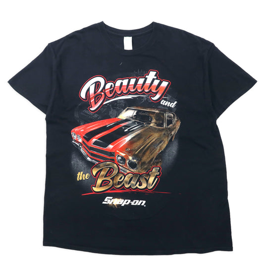 日本然リトテ-古着オンライン-GILDAN SNAP-ON レーシングカー プリントTシャツ XL ブラック コットン Beauty and the Beast ビッグサイズ-