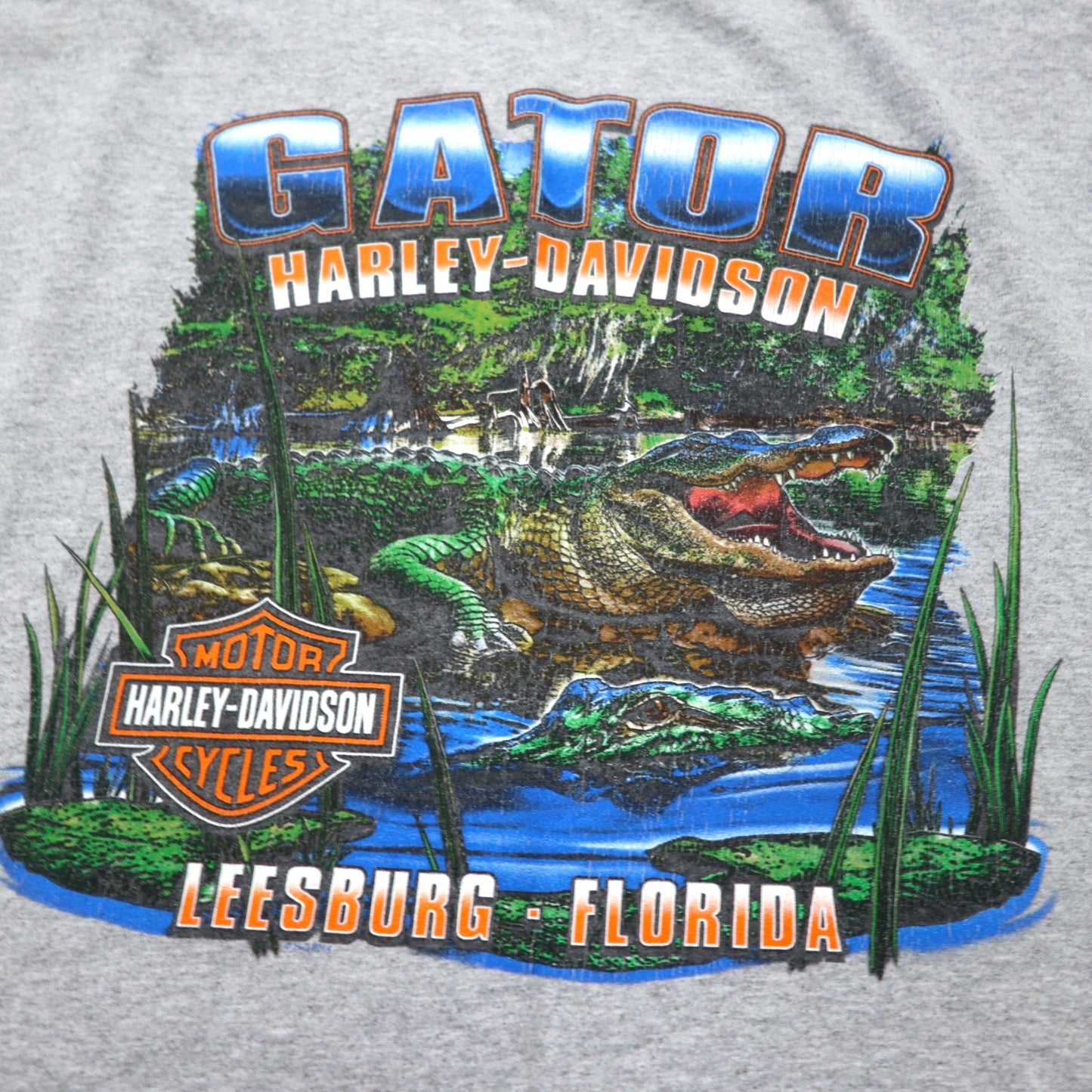 HARLEY DAVIDSON USA製 ロゴプリント Tシャツ 2XL グレー コットン LEESBURG-FLORIDA