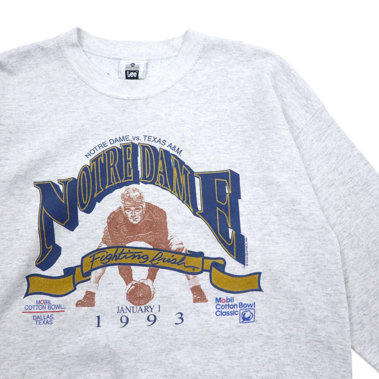 Lee 90年代 USA製 プリント スウェット XL グレー NOTRE DAME MOBIL COTTON BOWL