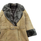 LOEWE ムートンコート シアリング ロングコート XL ファー襟 ベルト付き スペイン製 ヴィンテージ