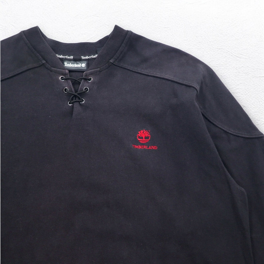 Timberland lace-up sweatshirt, XL, black, cotton, logo embroidery