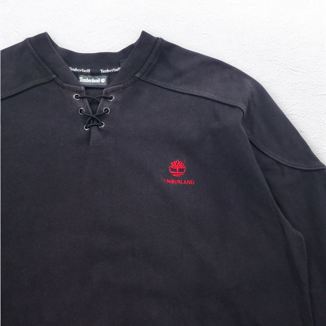 Timberland lace-up sweatshirt, XL, black, cotton, logo embroidery