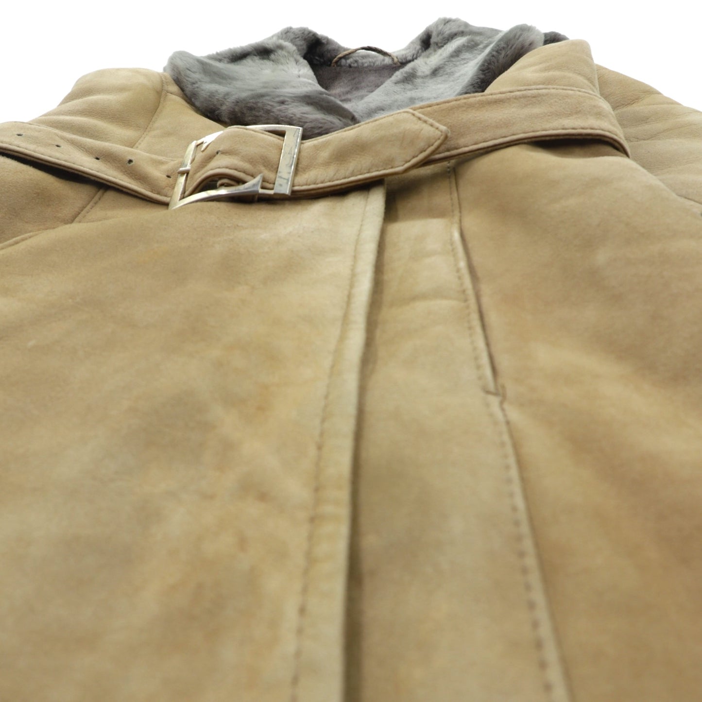 LOEWE ムートンコート シアリング ロングコート XL ファー襟 ベルト付き スペイン製 ヴィンテージ