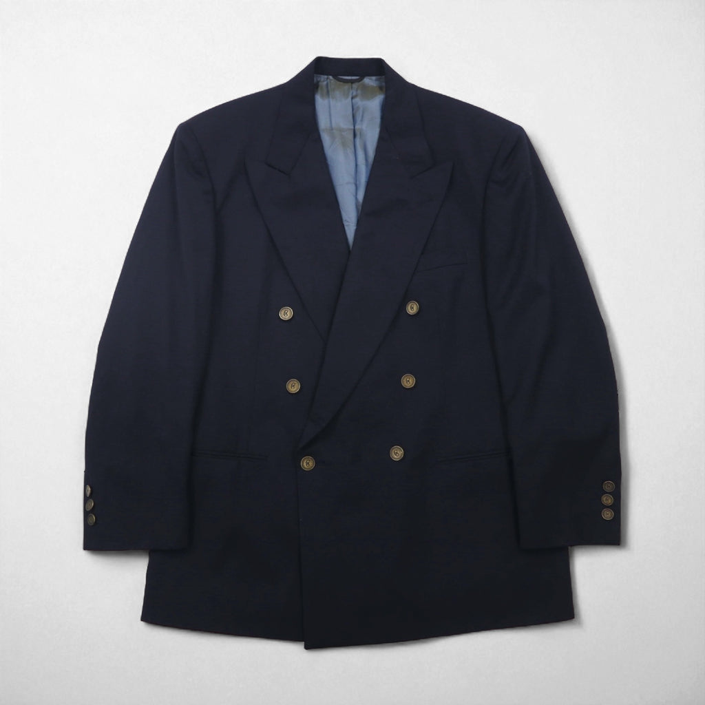 80s USA UNION MADE Vintage Blazer NINO CERRUTI 80年代 USA製 ピークドラペル ダブル ブレザー テーラードジャケット L 金ボタン ユニオンメイド ACTWUタグ 紺ブレ