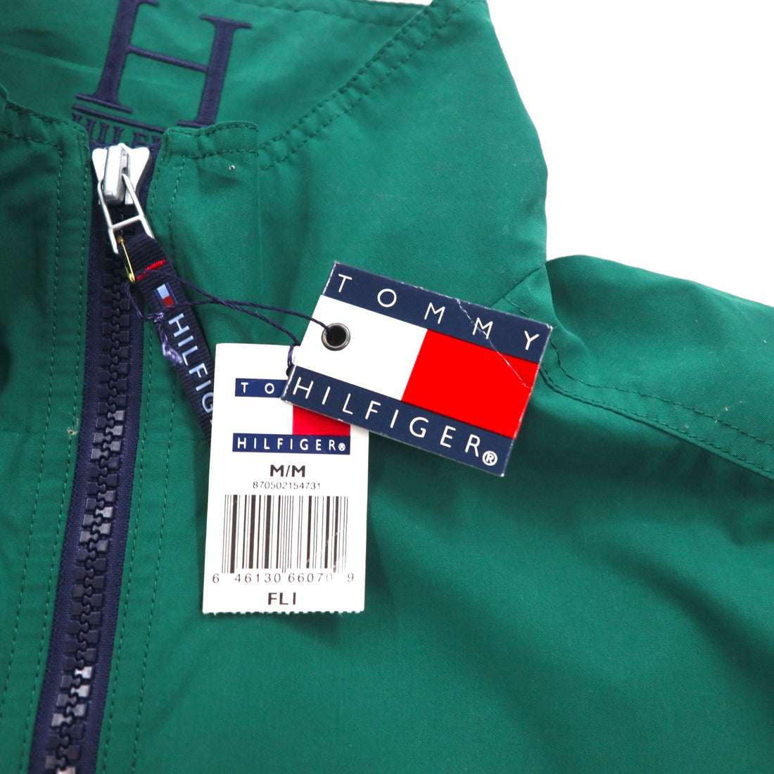 TOMMY HILFIGER 00s zip-up sports jacket M green water repellent breathable mesh liner drawstring unused