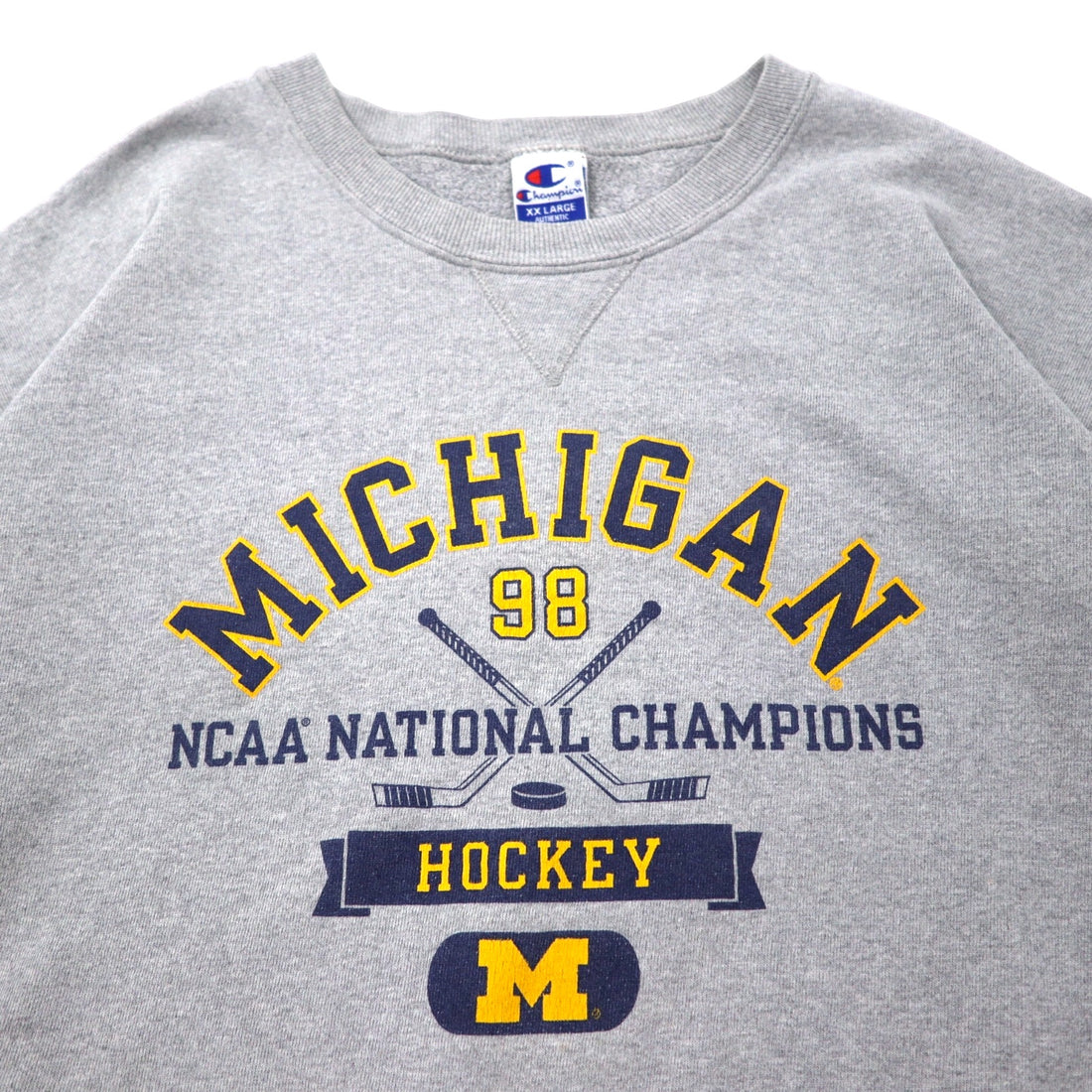 Champion 90s College Print Sweatshirt XXL Grey Cotton NCAA MICHIGAN Arch Logo Big Size Made in Costa Rica