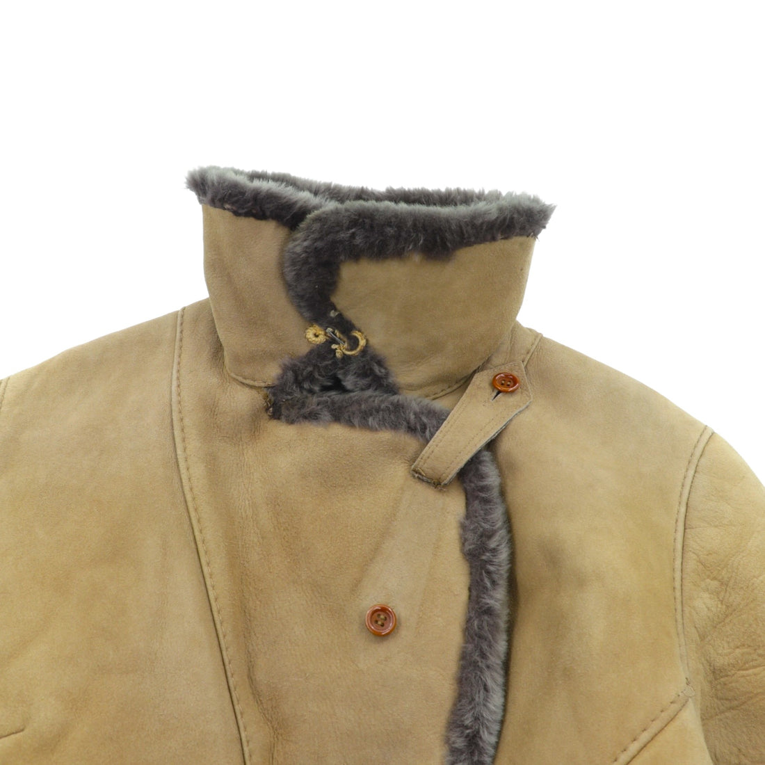 Vintage LOEWE Shearling Long Coat, XL, Fur Collar, Belted, Made in Spain