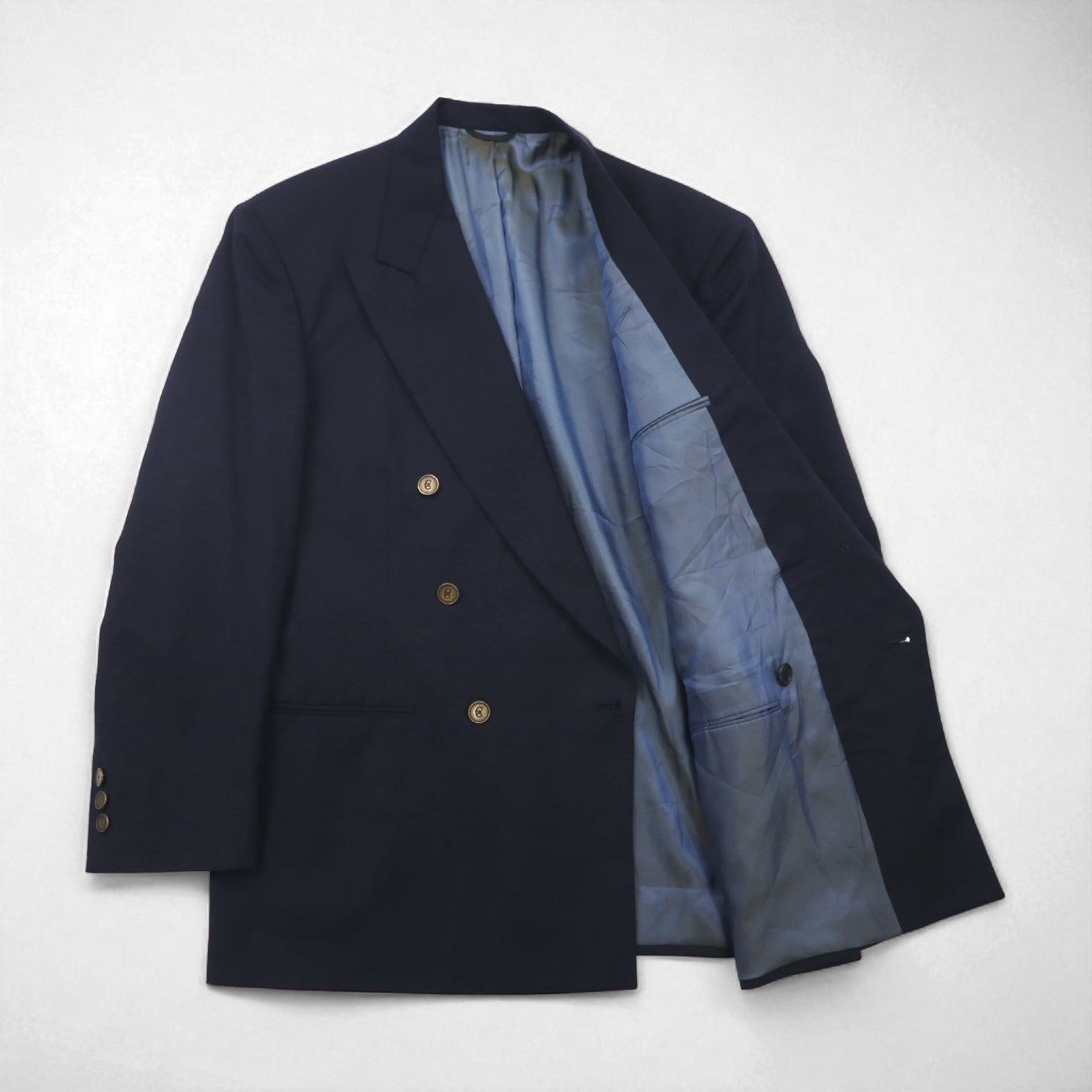 80s USA UNION MADE Vintage Blazer NINO CERRUTI 80年代 USA製 ピークドラペル ダブル ブレザー テーラードジャケット L 金ボタン ユニオンメイド ACTWUタグ 紺ブレ
