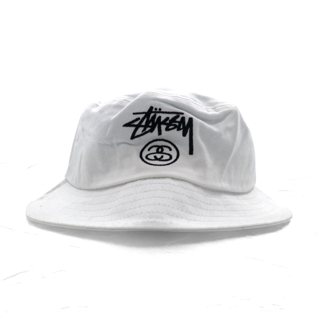 stussy シャネルロゴ バケットハット S/M ホワイト コットン 刺繍