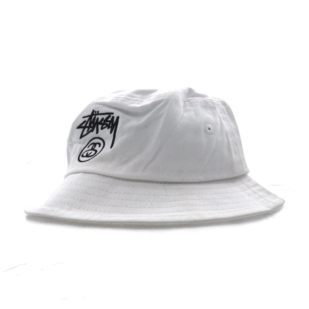 stussy シャネルロゴ バケットハット S/M ホワイト コットン 刺繍