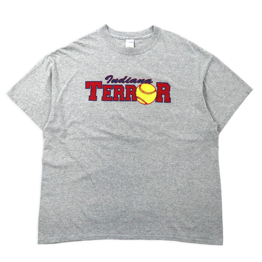 日本然リトテ-古着オンライン-GILDAN ベースボール プリントTシャツ XL グレー コットン Indiana TERROR ナンバリング ビッグサイズ-GILDAN Baseball Print T-Shirt XL Gray Cotton Indiana Terror Numbering Big Size